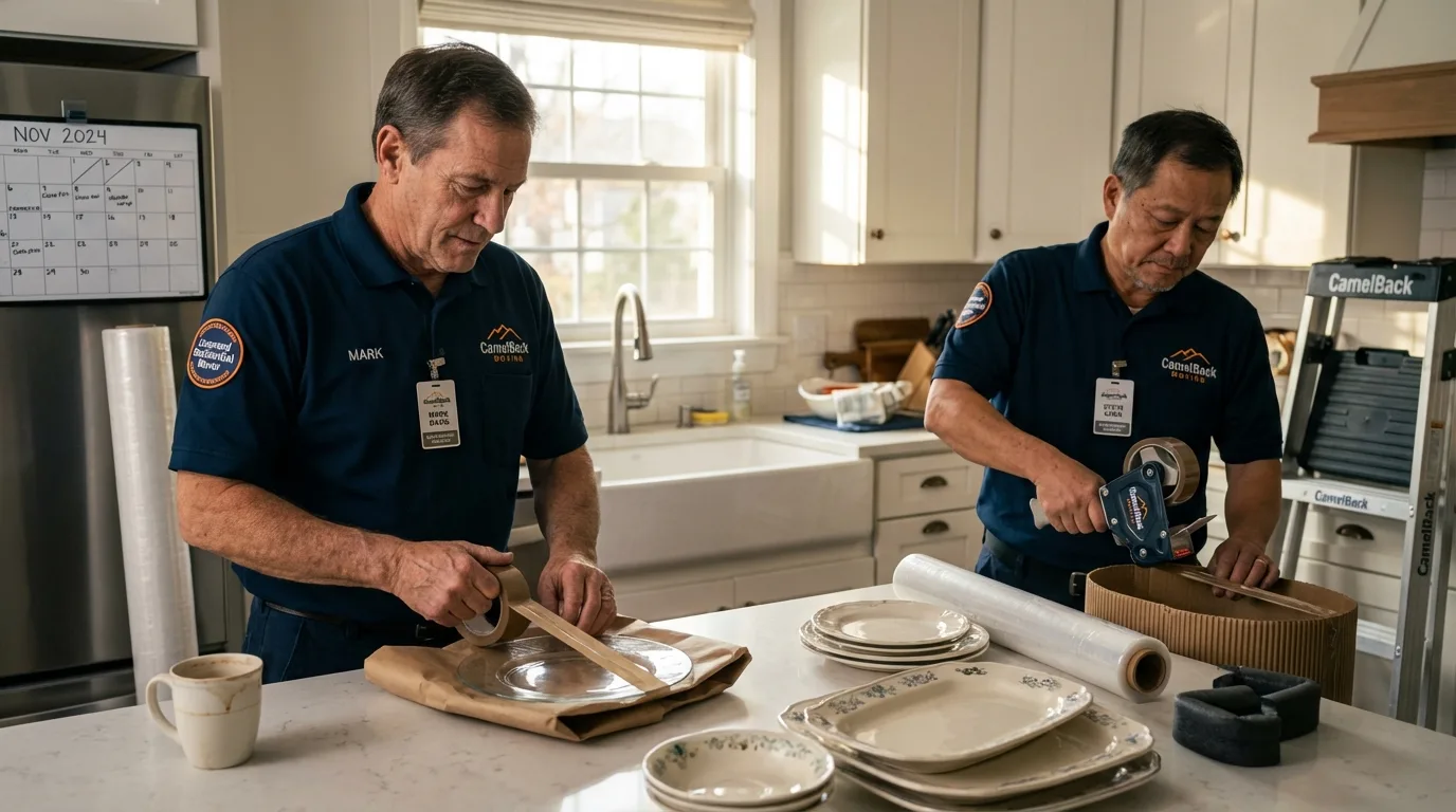 Professional crew packing kitchen dishware in Emporium, PA