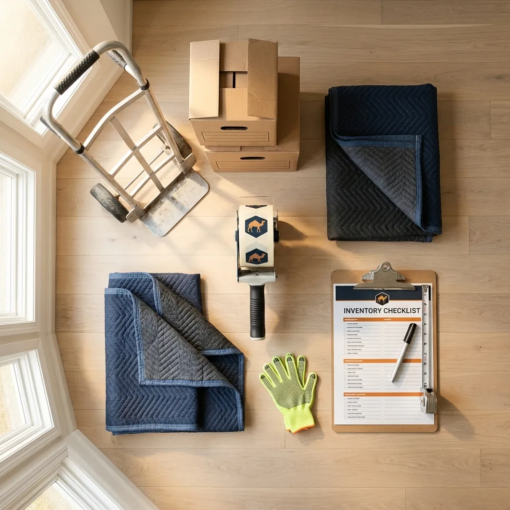 Professional moving supplies and packing materials layout for Emporium residential relocations